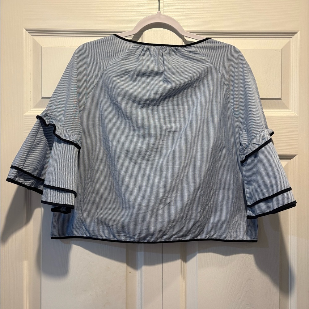 Zara women’s basic blue striped tiered flare sleeve blouse top size medium - Picture 6 of 10